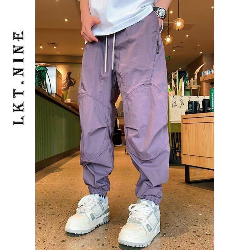 【互佑同款】夏薄款宽松束脚工装裤潮牌速干拉链口袋休闲裤男9727