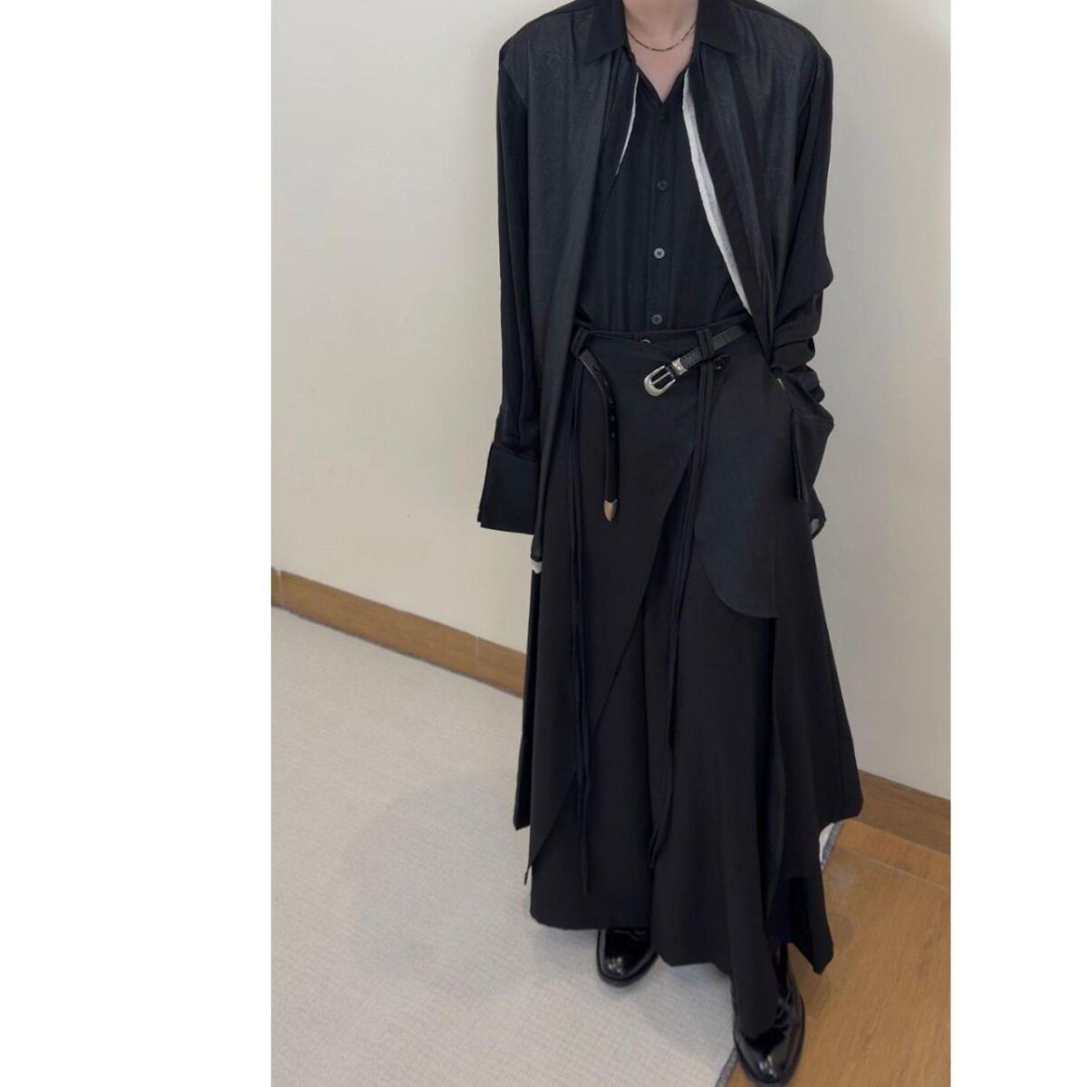 小众复古日系山本风不规则下摆飘带新中式阔腿裙裤四季通用设计感