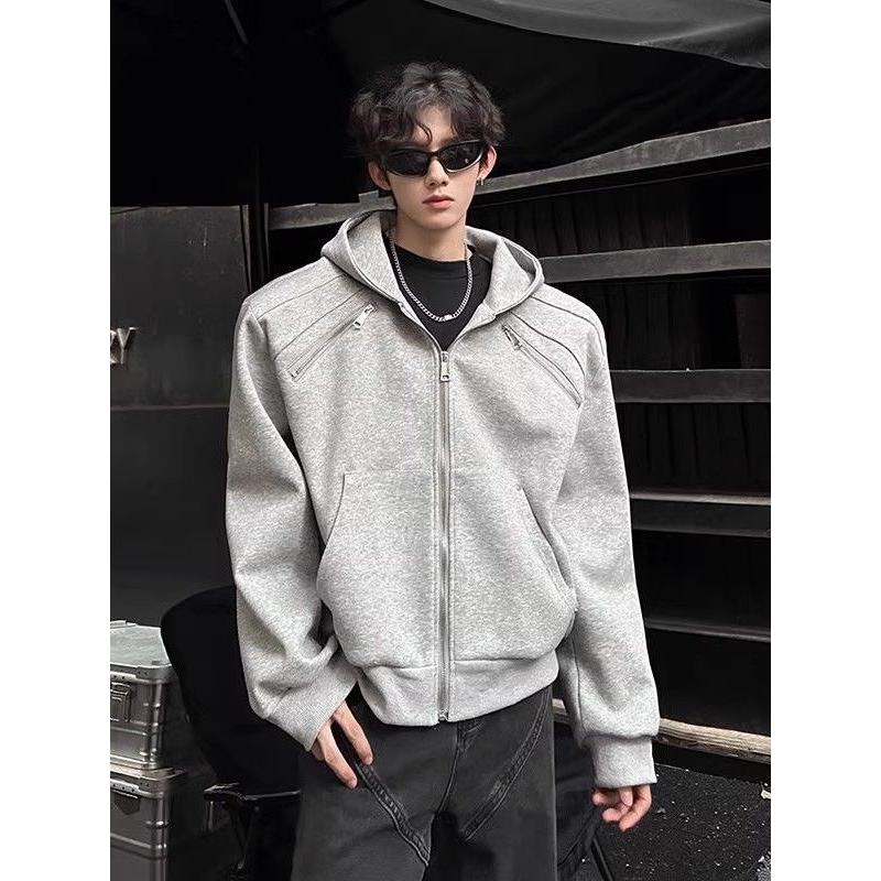 ACE 小众立体解构廊形垫肩连帽夹克外套男高级设计感金属开衫卫衣