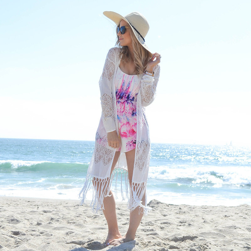 火凤凰-慕新款欧美蕾丝流苏开衫比基尼罩衫沙滩外套泳衣罩衣女开