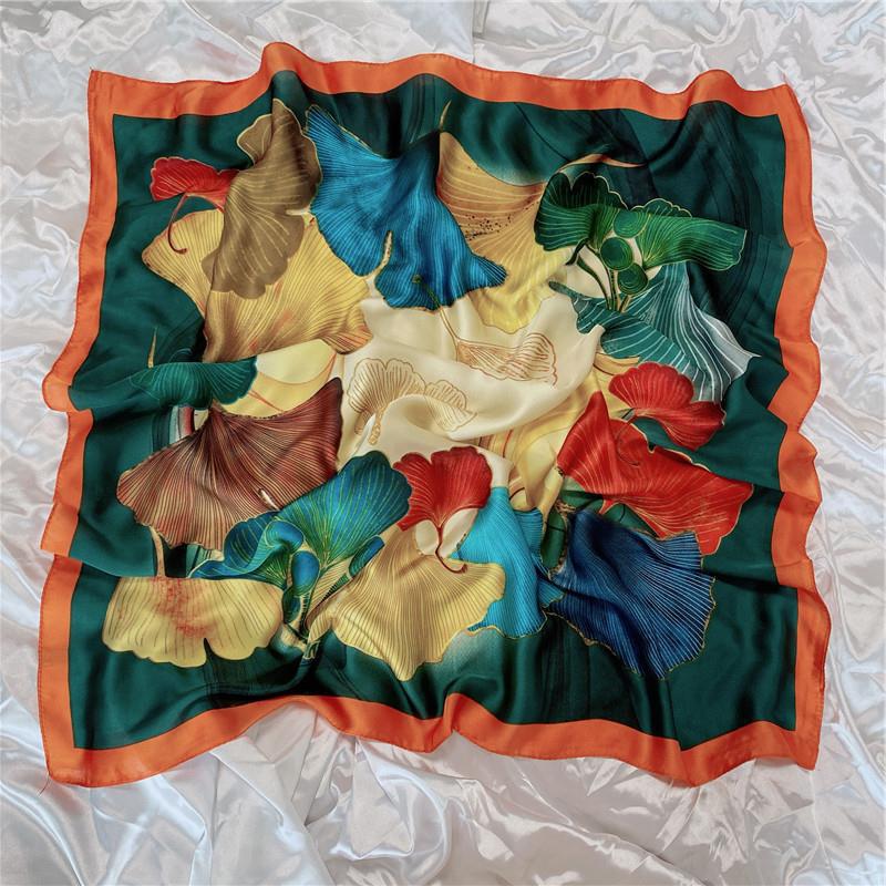 火凤凰-1116建春秋季韩版小方巾银杏叶印花丝巾直播款围巾08