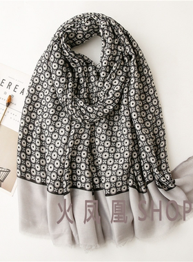 0830外贸新款经纬同色提花方巾 围巾女四季真丝羊绒方巾流苏05