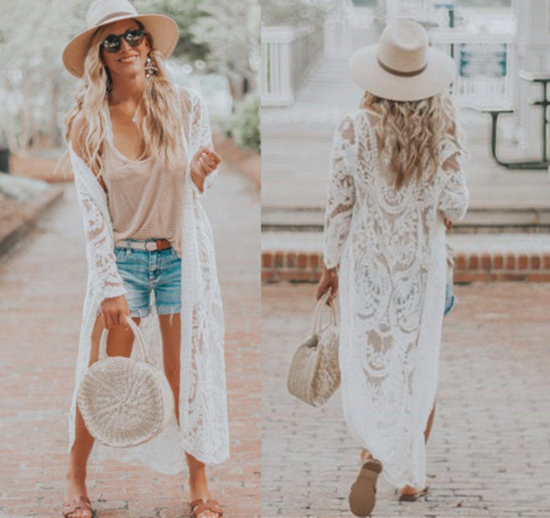 火凤凰-流蕾丝绣花沙滩裙性感开衫度假衫比基尼泳衣罩衫亚马逊跨