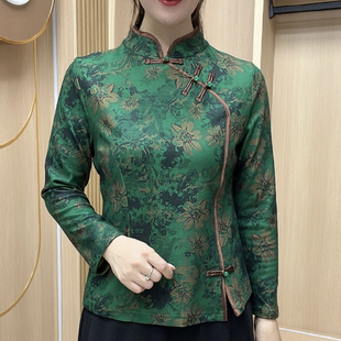 盘扣花色小衫 打底衫 上衣 长袖 洋气中国风加绒旗袍上衣中老年妈妈装