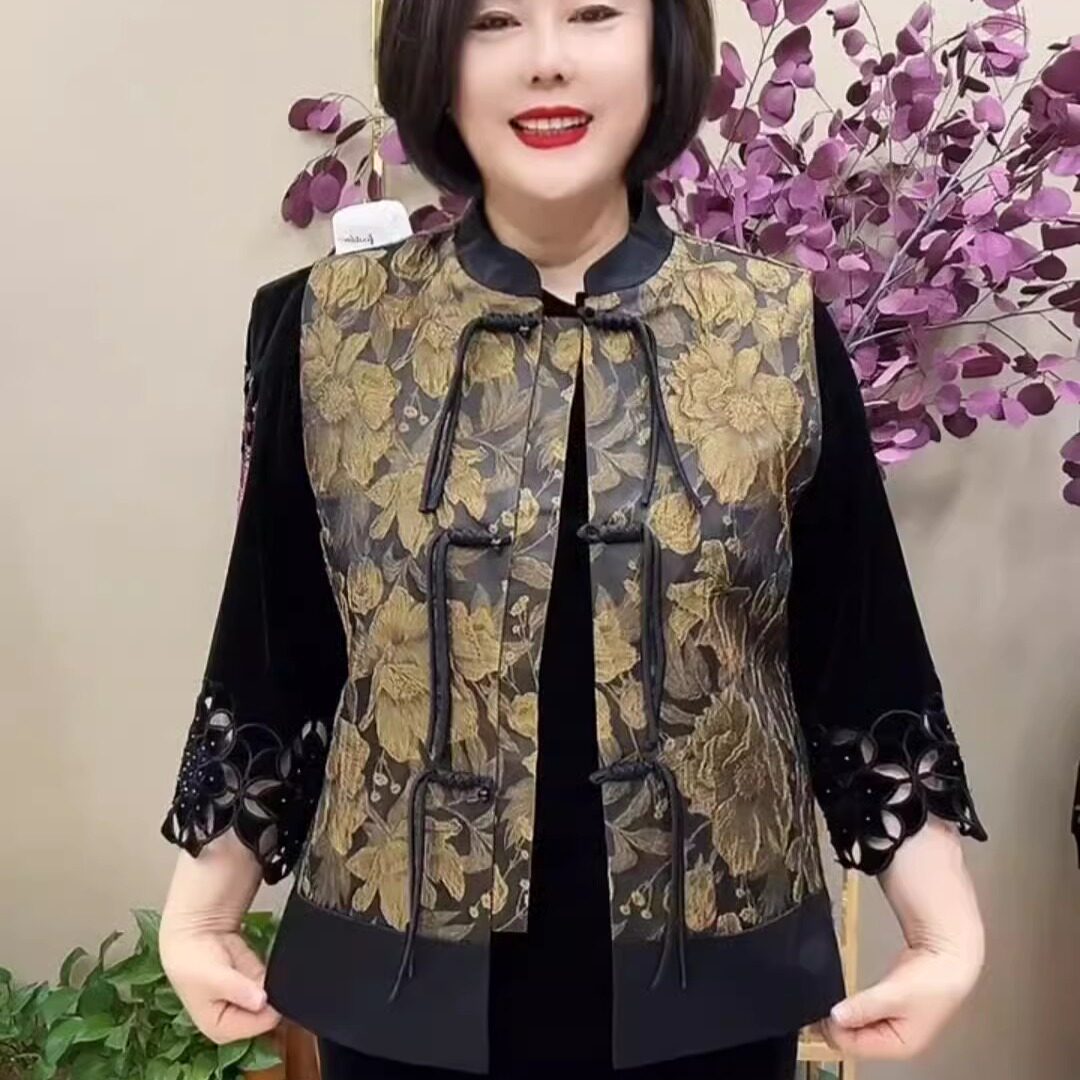 春装中式国风流苏马甲提花上衣时尚2025妈妈新款大码坎肩复古外套