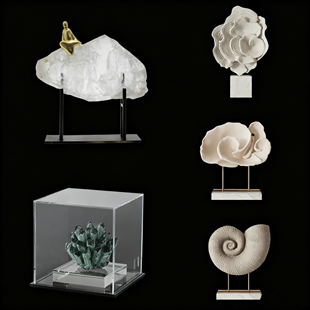 饰品 石膏石摆件客厅玄关博古架样板间家居软装 侘寂风海螺 晶石