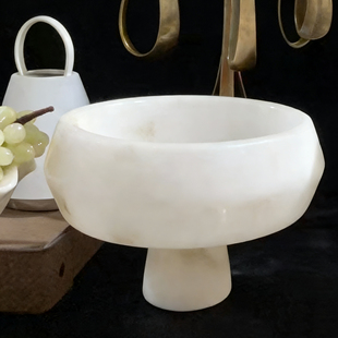 新中式圆形玉石托盘摆件家居饭厅桌面水果盘别墅会客厅茶几装饰品