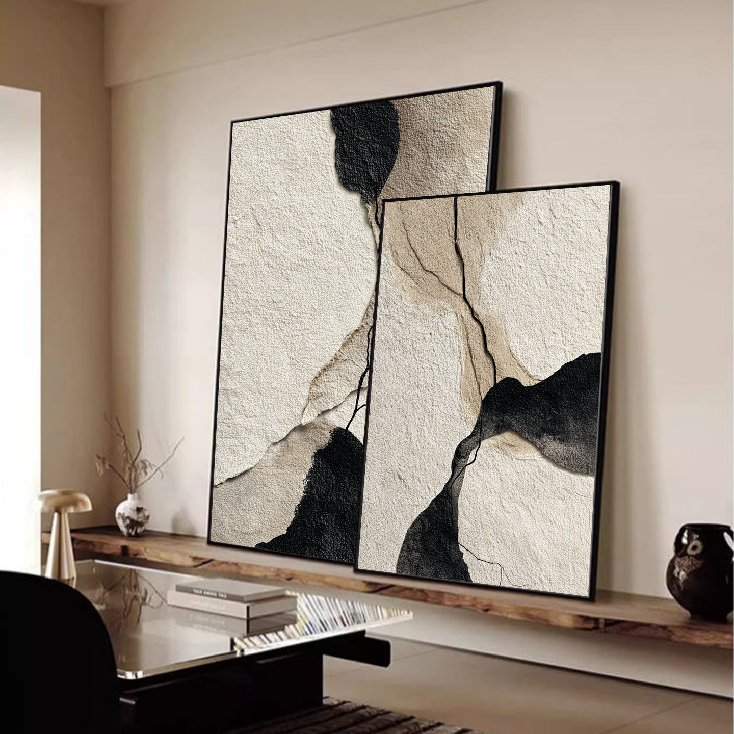 现代简约抽象肌理水墨装饰画