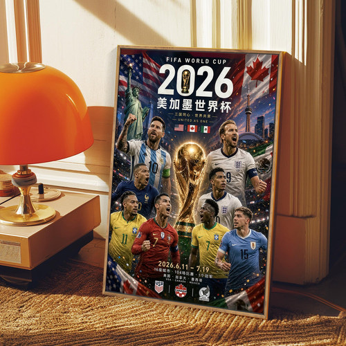 2026美加墨世界杯梅西C罗挂画