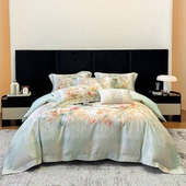 春夏新款 50s纯棉全棉贡缎长绒棉数码 印花床上四件套定制高端礼盒