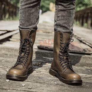 潮牌正品2025春秋新款高帮透气马丁靴男真皮英伦风皮靴长筒靴男鞋