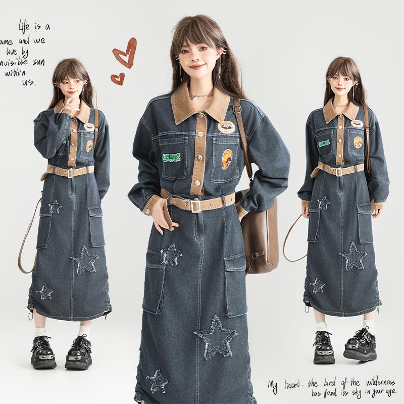 KEIKO美式复古轻薄牛仔连衣裙