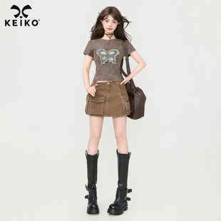 复古做旧蝴蝶贴布短袖 KEIKO 00上新 t恤 3月31日