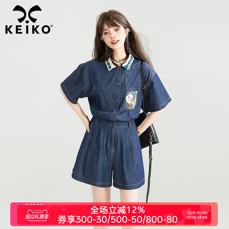 KEIKO 可甜可盐轻薄牛仔连衣短裤25夏季帅气少年感显瘦工装连体裤