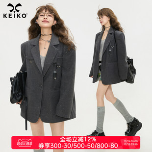 通勤休闲松弛宽肩小西服套装 外套25新款 高级感廓形灰色西装 KEIKO