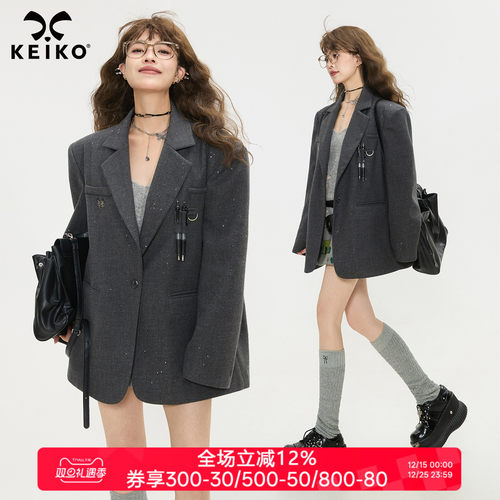 KEIKO高级感廓形灰色西装外套