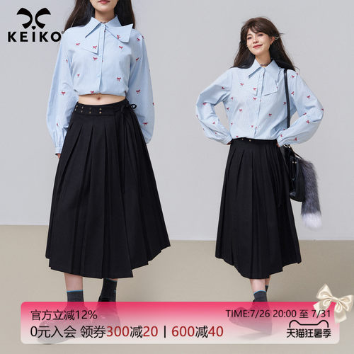 KEIKO学院风黑色百褶半身裙