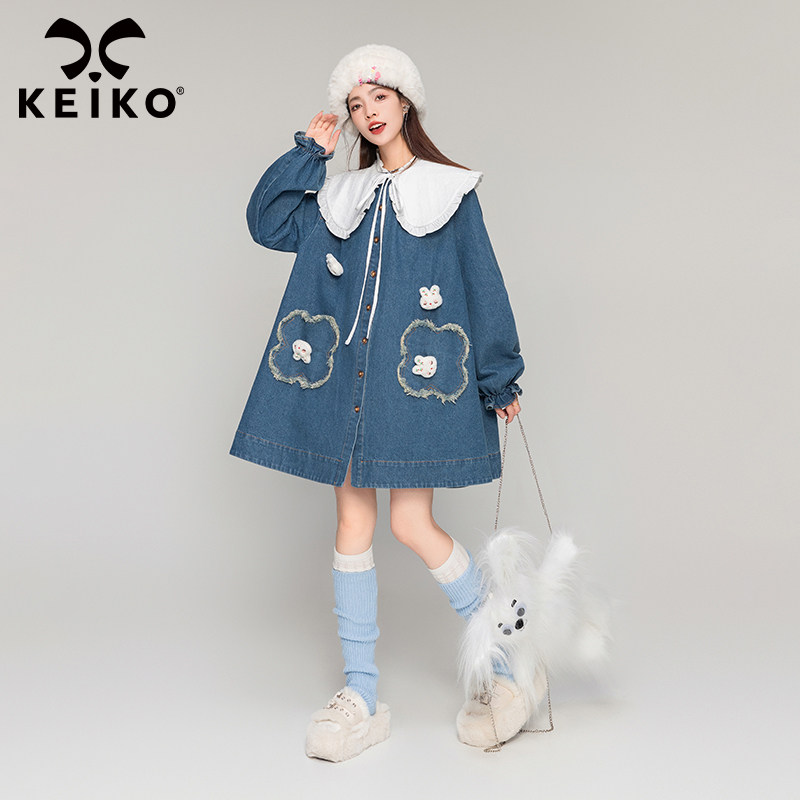 凯莉欧中长款牛仔风衣外套