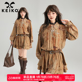 末日废土风高腰收腰显瘦A字裙 复古系带连衣裙2026春季 KEIKO 法式