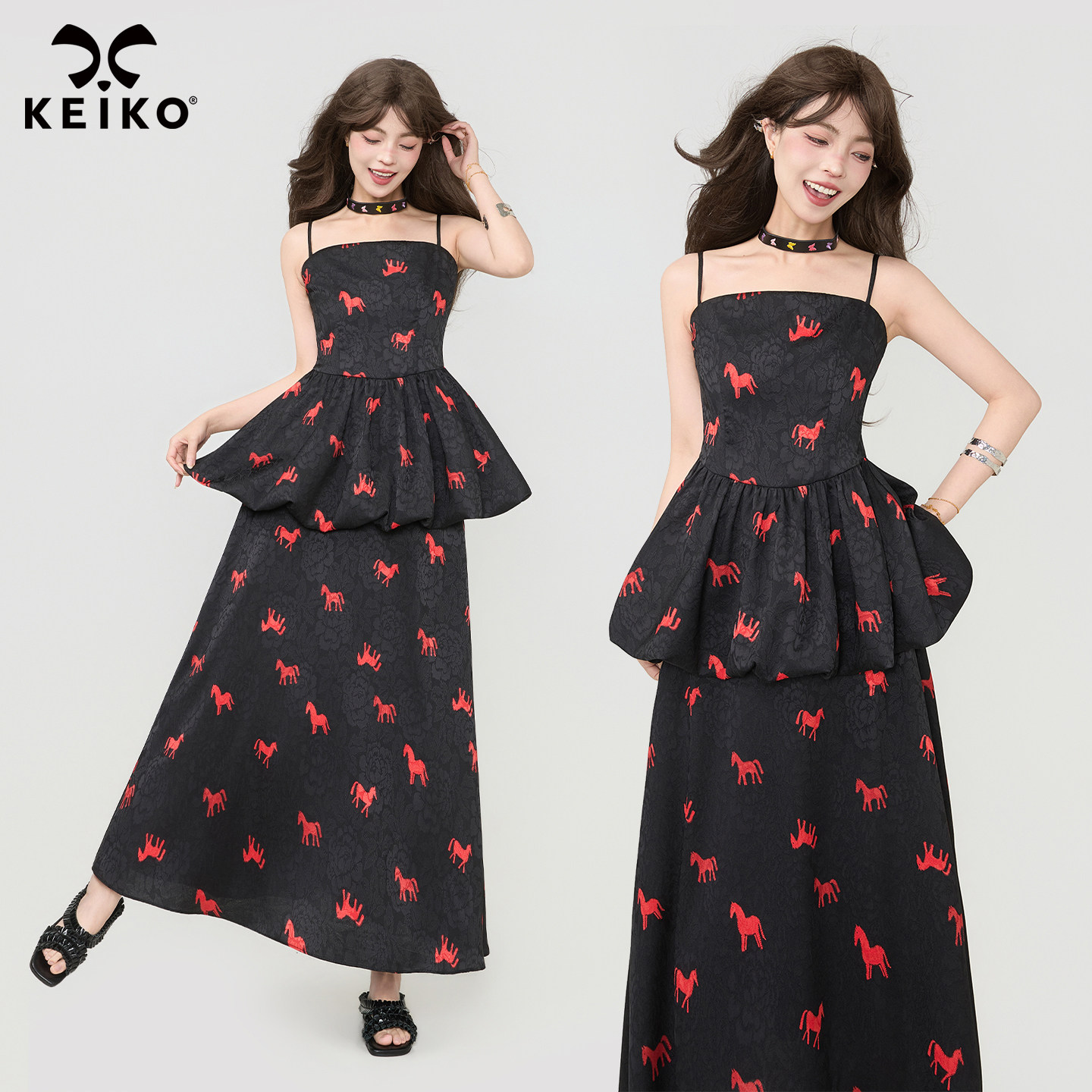 KEIKO法式复古风碎花套装裙图片