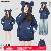 复古学院风宽松休闲连帽外套 卫衣春季 KEIKO 慵懒风贴布绣花泡泡袖