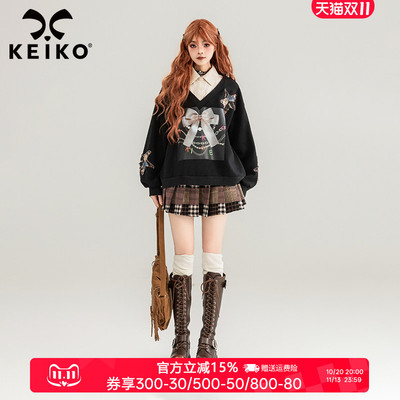KEIKO加密绒假两件polo领卫衣