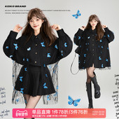 徐风蝶舞 立体花黑色长袖 衬衫 KEIKO 春季 轻法风绣花蕾丝拼接上衣