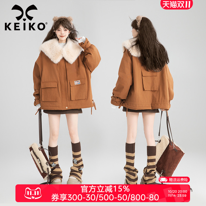 凯莉欧工装风大毛领派克加绒棉服