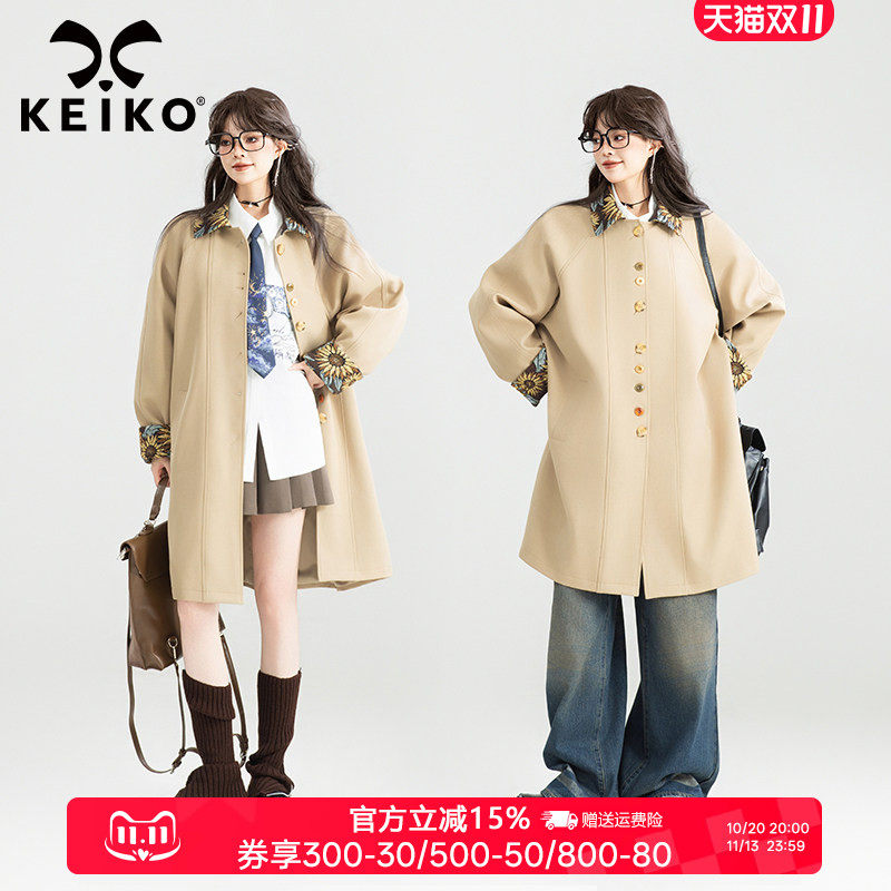 KEIKO法式通勤长款翻领休闲风衣