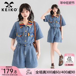 设计感减龄显瘦连衣短裤 KEIKO 女2024夏季 甜酷风牛仔连体裤 连身裤