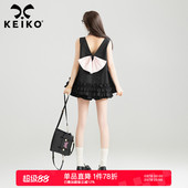 背心 娃娃衫 KEIKO甜酷木耳花边V领上衣夏季 蝴蝶结扎花韩系减龄无袖