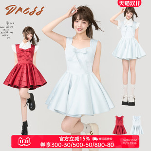 KEIKO 千金感蓝色蝴蝶结吊带连衣裙夏季显瘦蓬蓬A字裙公主礼服裙