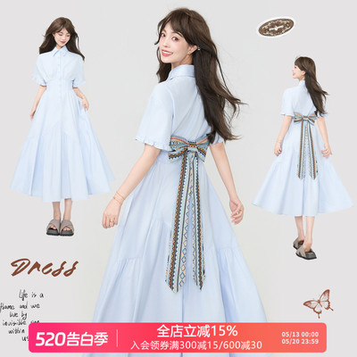 KEIKO滑爽抗皱花案蝴蝶结连衣裙