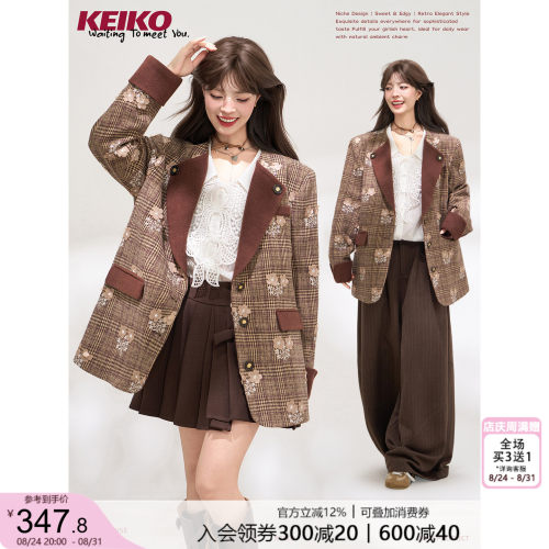 KEIKO格纹新编老钱风羊毛呢外套