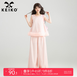 衬衫 KEIKO 甜美少女木耳边娃娃装 芭蕾风立体褶花无袖 上衣背心夏季