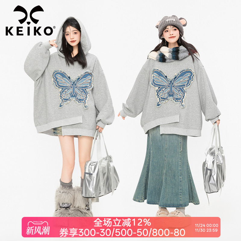 KEKIO设计感加绒加厚连帽卫衣