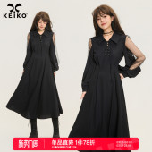 高级感A字大摆显瘦长裙 收腰连衣裙26春季 KEIKO气质法式 轻纱灯笼袖