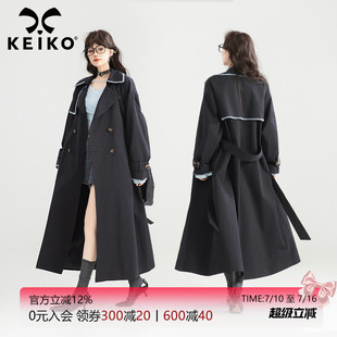 KEIKO [贝壳绣]韩式高知风黑色长款风衣女秋季高级感系带显瘦外套