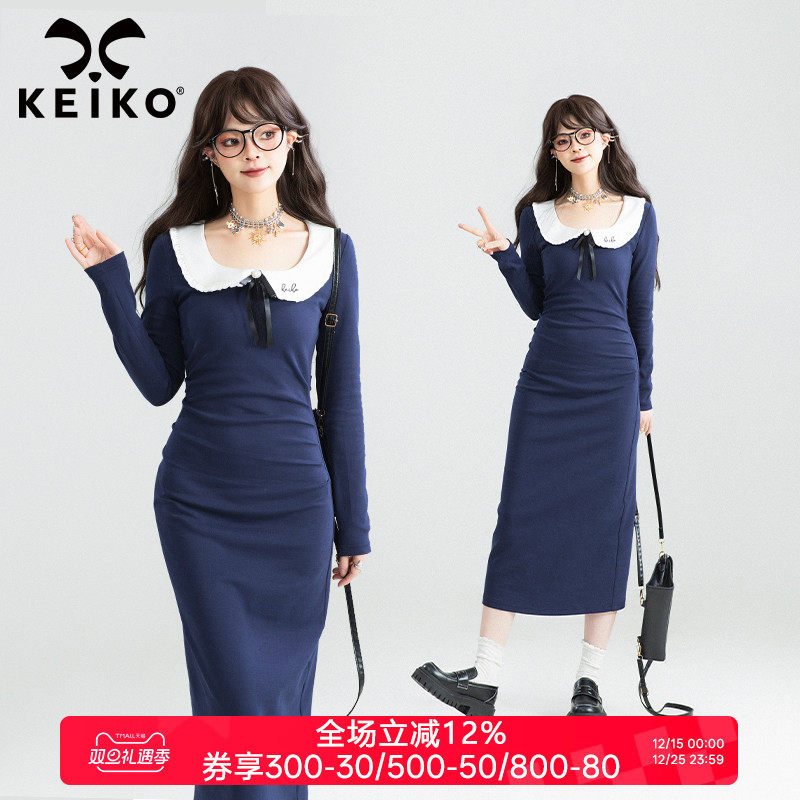 KEIKO甜系娃娃领针织包臀连衣裙