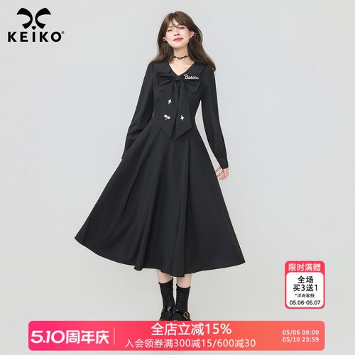 KEIKO法式赫本风蝴蝶结连衣裙