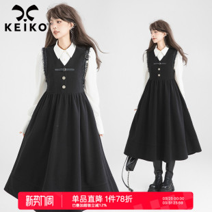 赫本风系带显瘦大摆背心裙 连衣裙26春季 KEIKO 轻法风穿搭黑色无袖