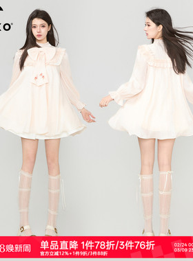 KEIKO 肌理感流光纱荷叶边连衣裙26春夏法式蝴蝶结飘带lolita裙子