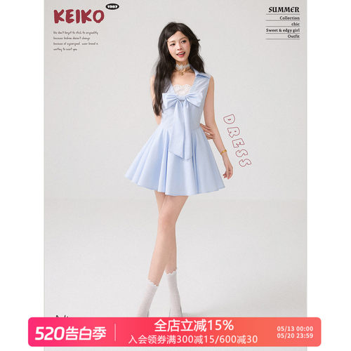 KEIKO韩系温柔蝴蝶结无袖连衣裙