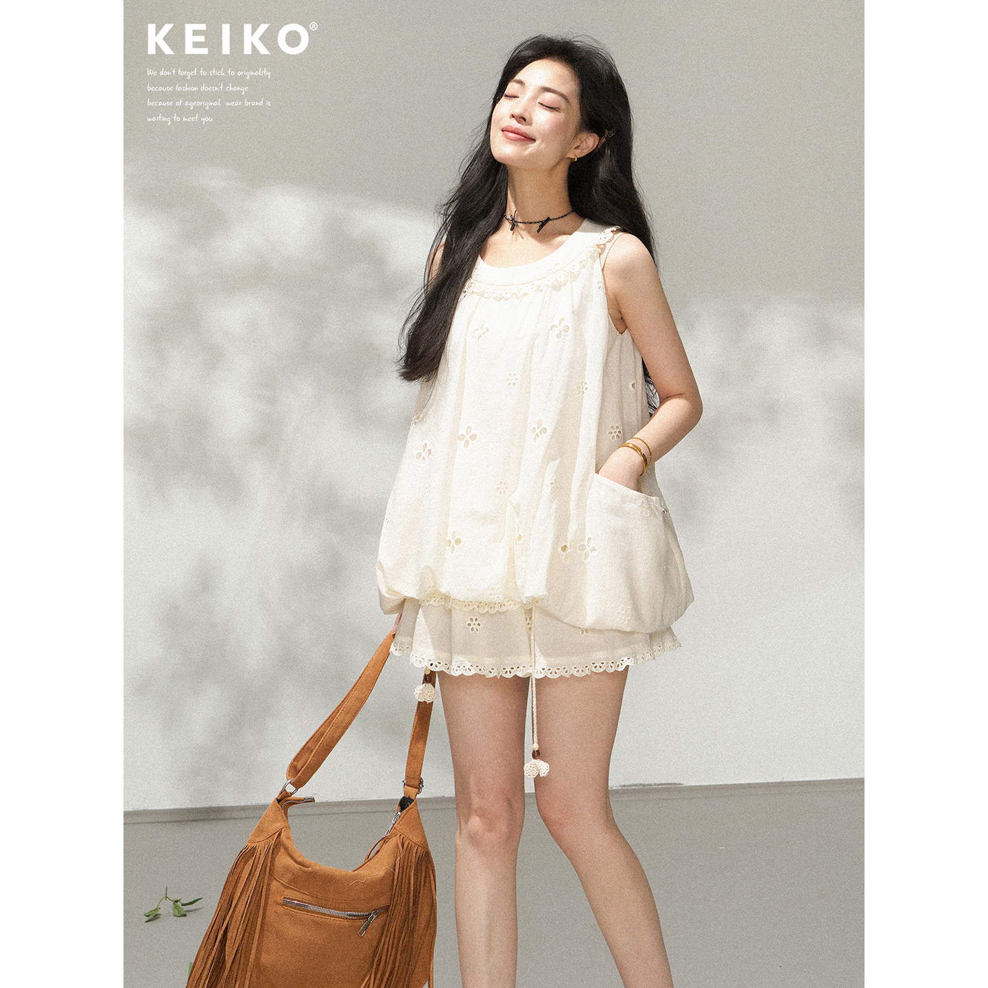 KEIKO温柔轻甜风花苞上衣套装图片