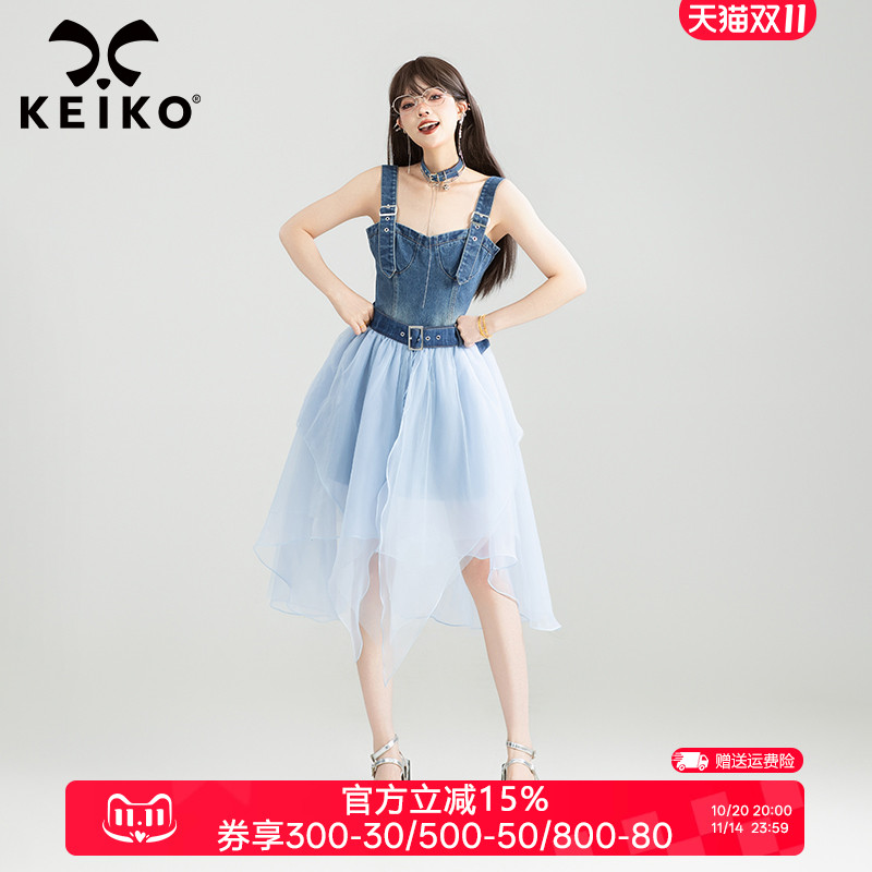 KEIKO甜辣风美式牛仔吊带连衣裙