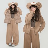 KEIKO 两件套 可爱小熊连帽外套休闲裤 俏皮感休闲运动卫衣套装 春季