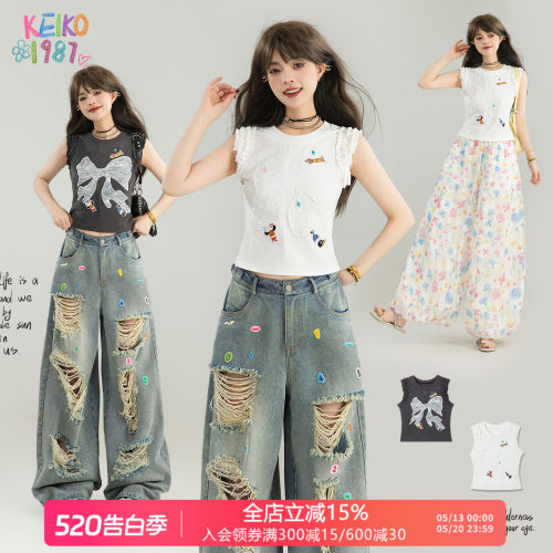 KEIKO甜辣风蝴蝶结绣花背心