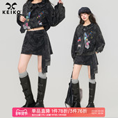 KEIKO 水洗做旧系带不规则半身裙早春轻亚朋克风高腰A字包臀短裙