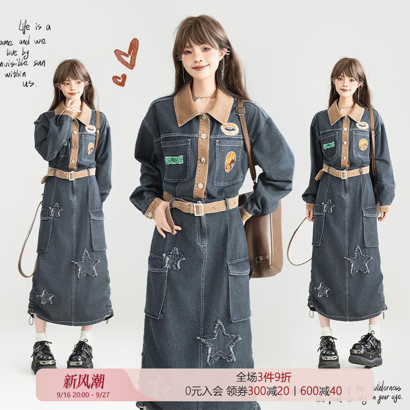 KEIKO美式复古轻薄牛仔连衣裙