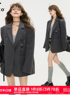 KEIKO 高级感廓形灰色西装外套26春季通勤休闲松弛宽肩小西服套装